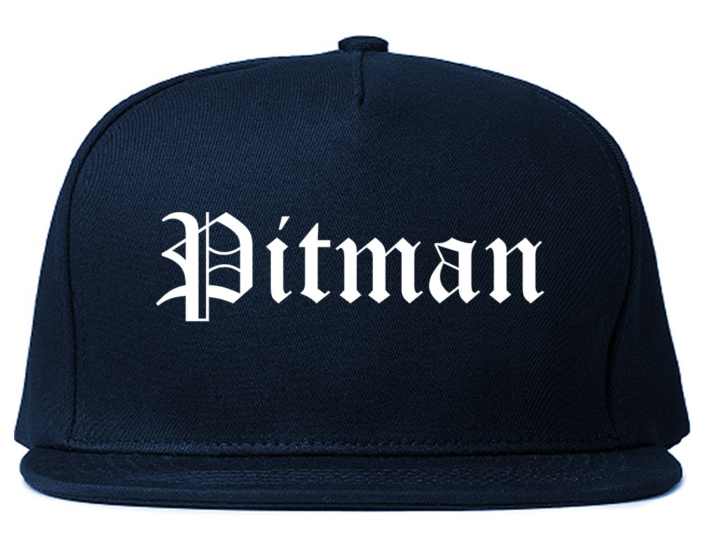 Pitman New Jersey NJ Old English Mens Snapback Hat Navy Blue