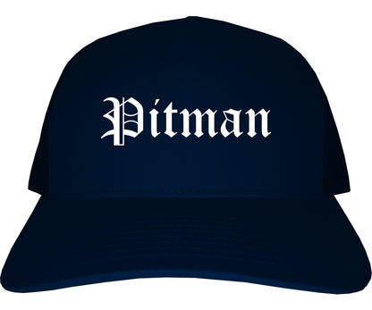 Pitman New Jersey NJ Old English Mens Trucker Hat Cap Navy Blue