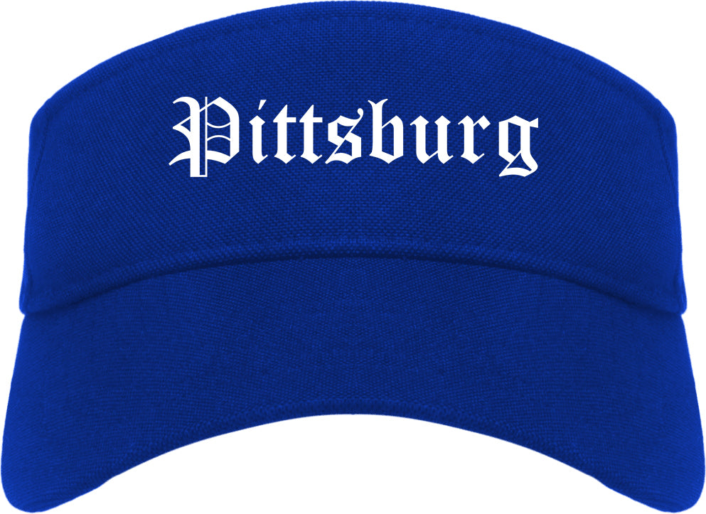 Pittsburg Kansas KS Old English Mens Visor Cap Hat Royal Blue