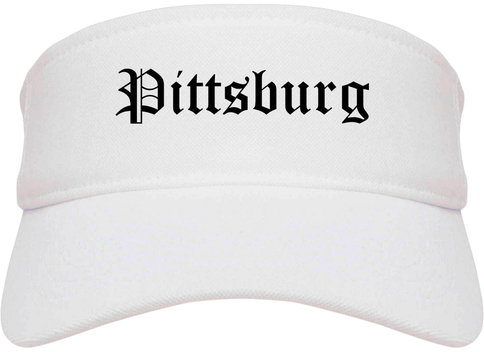 Pittsburg Kansas KS Old English Mens Visor Cap Hat White