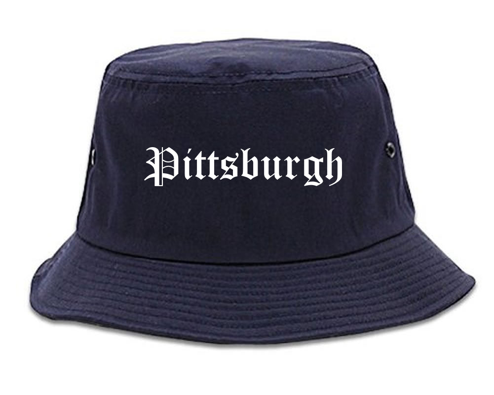 Pittsburgh Pennsylvania PA Old English Mens Bucket Hat Navy Blue