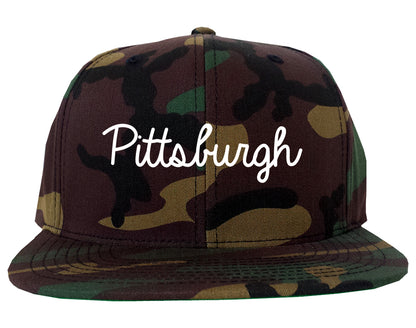 Pittsburgh Pennsylvania PA Script Mens Snapback Hat Army Camo