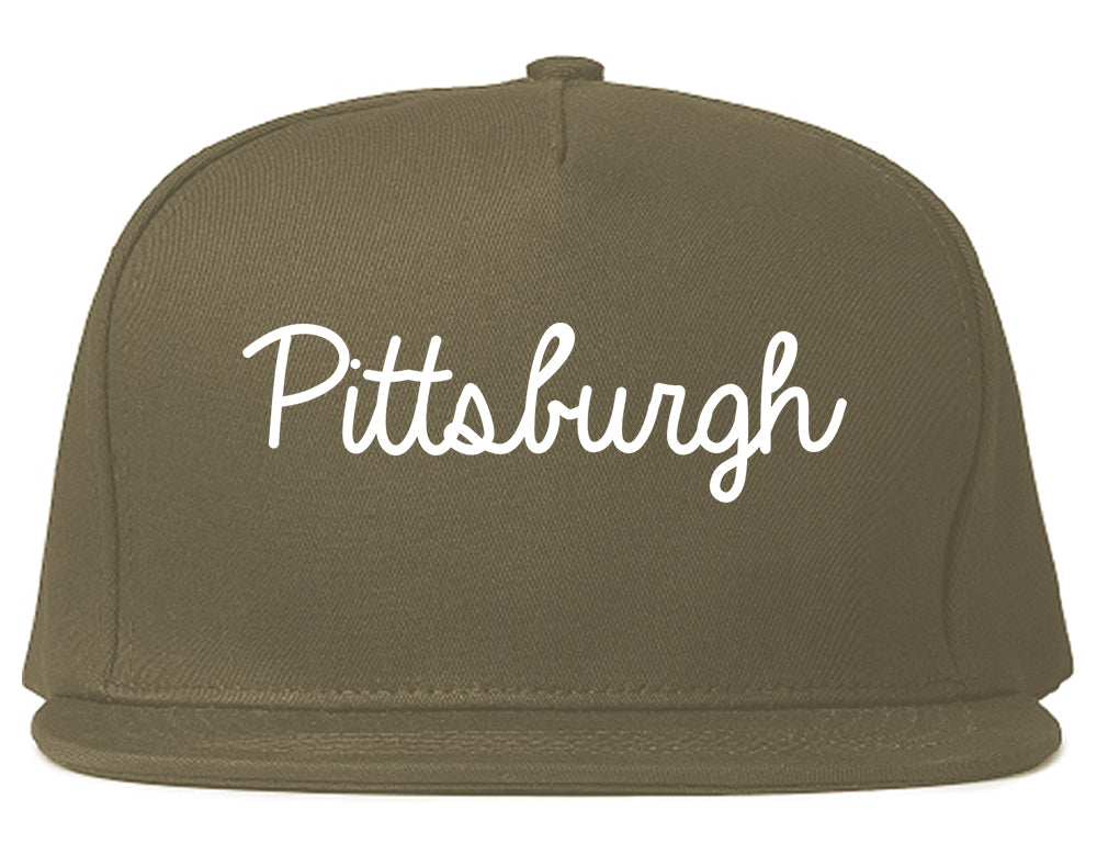 Pittsburgh Pennsylvania PA Script Mens Snapback Hat Grey