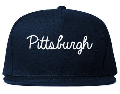 Pittsburgh Pennsylvania PA Script Mens Snapback Hat Navy Blue