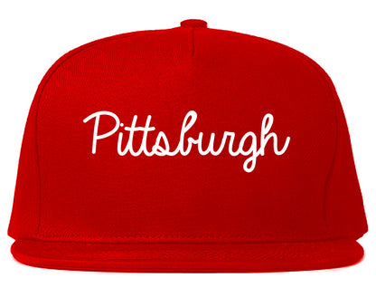 Pittsburgh Pennsylvania PA Script Mens Snapback Hat Red