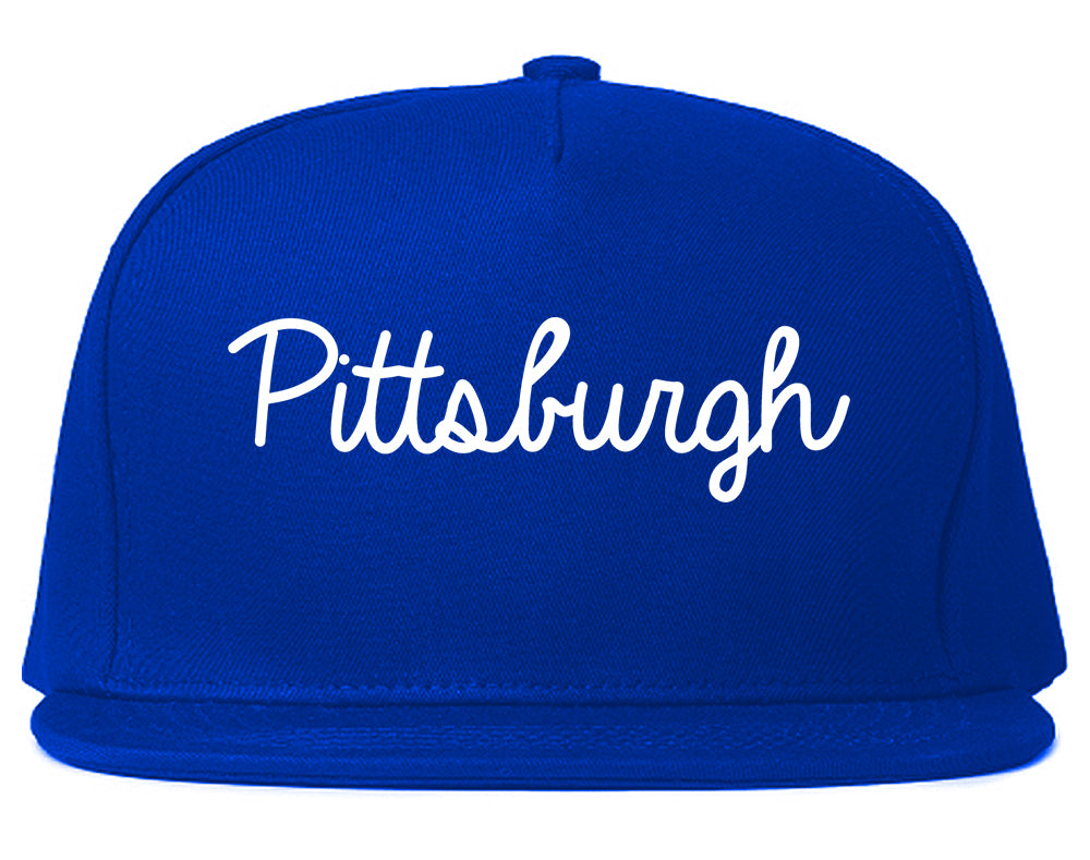 Pittsburgh Pennsylvania PA Script Mens Snapback Hat Royal Blue