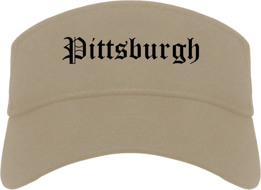Pittsburgh Pennsylvania PA Old English Mens Visor Cap Hat Khaki