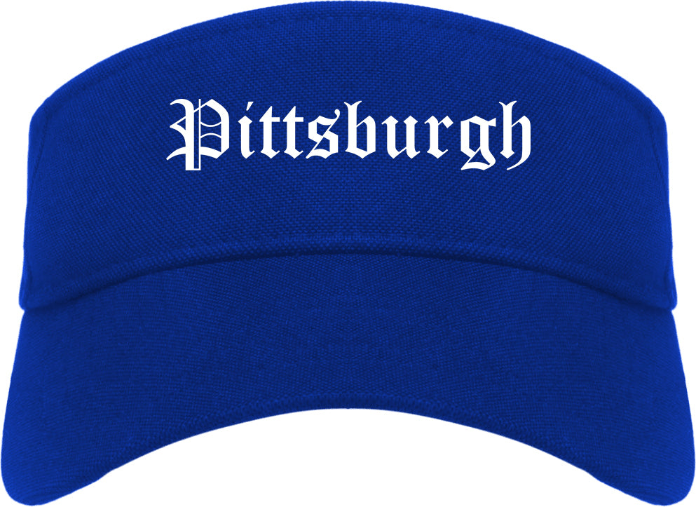 Pittsburgh Pennsylvania PA Old English Mens Visor Cap Hat Royal Blue