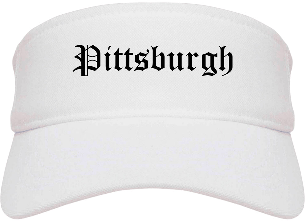 Pittsburgh Pennsylvania PA Old English Mens Visor Cap Hat White