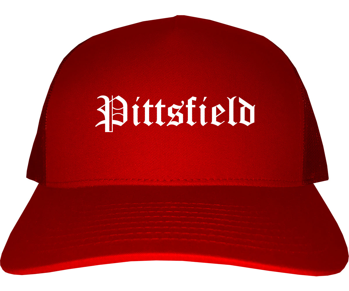 Pittsfield Illinois IL Old English Mens Trucker Hat Cap Red