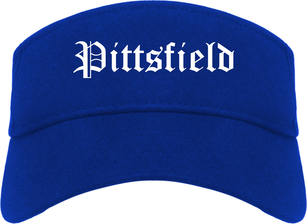 Pittsfield Illinois IL Old English Mens Visor Cap Hat Royal Blue