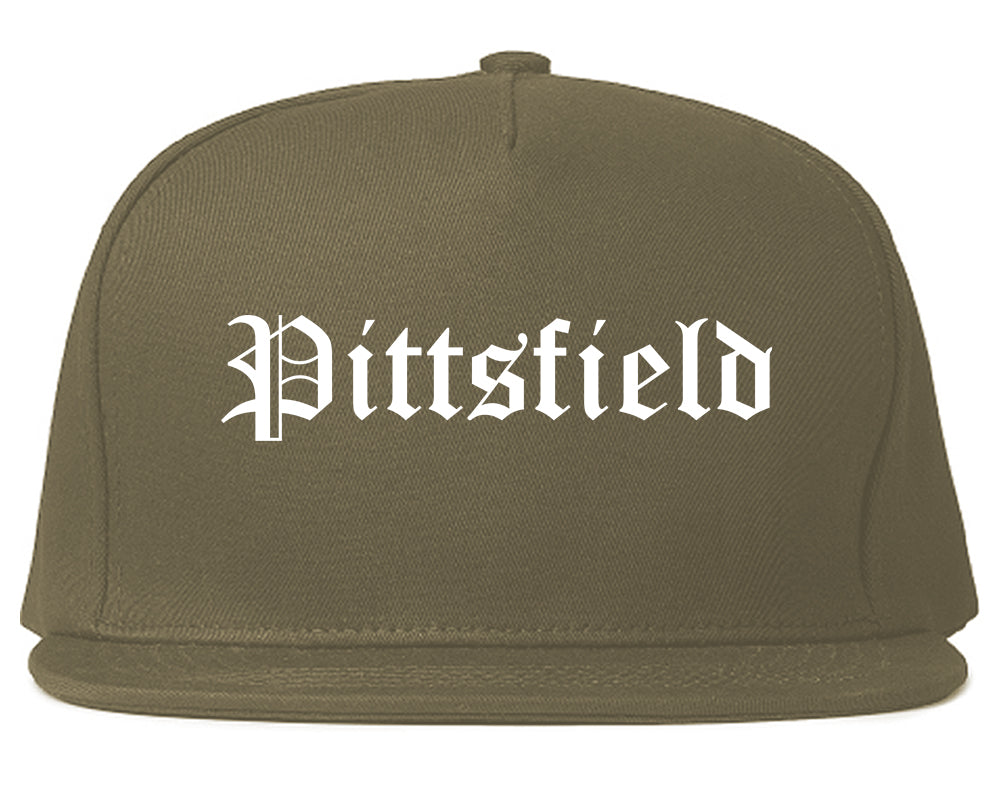 Pittsfield Massachusetts MA Old English Mens Snapback Hat Grey