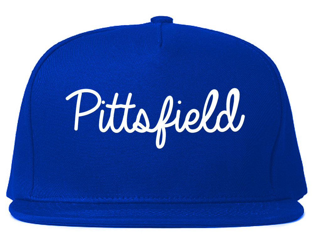 Pittsfield Massachusetts MA Script Mens Snapback Hat Royal Blue