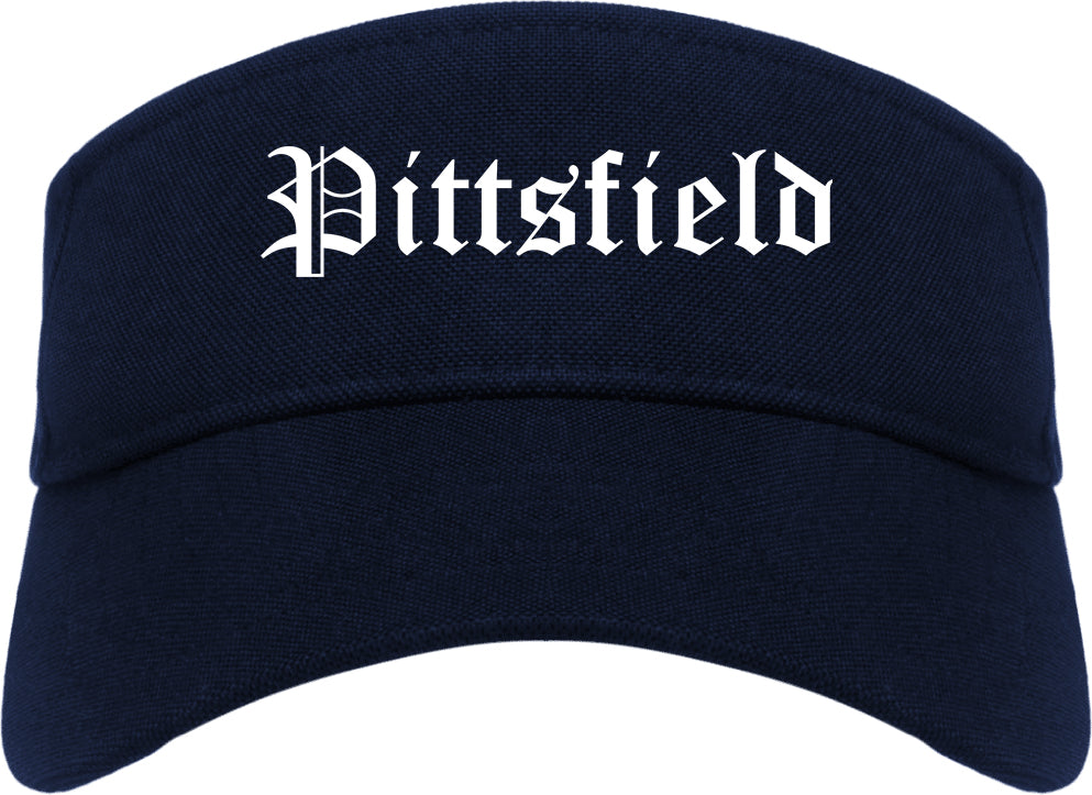 Pittsfield Massachusetts MA Old English Mens Visor Cap Hat Navy Blue