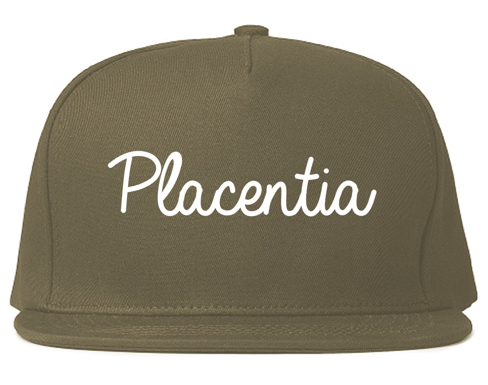 Placentia California CA Script Mens Snapback Hat Grey