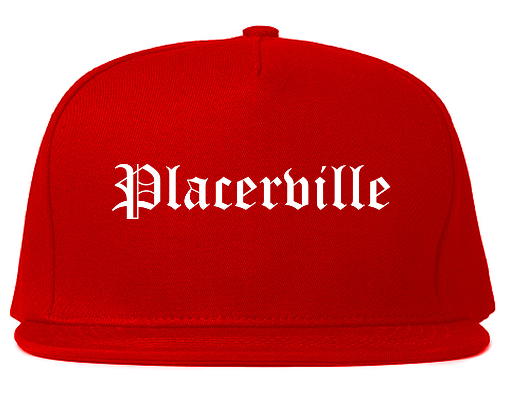 Placerville California CA Old English Mens Snapback Hat Red