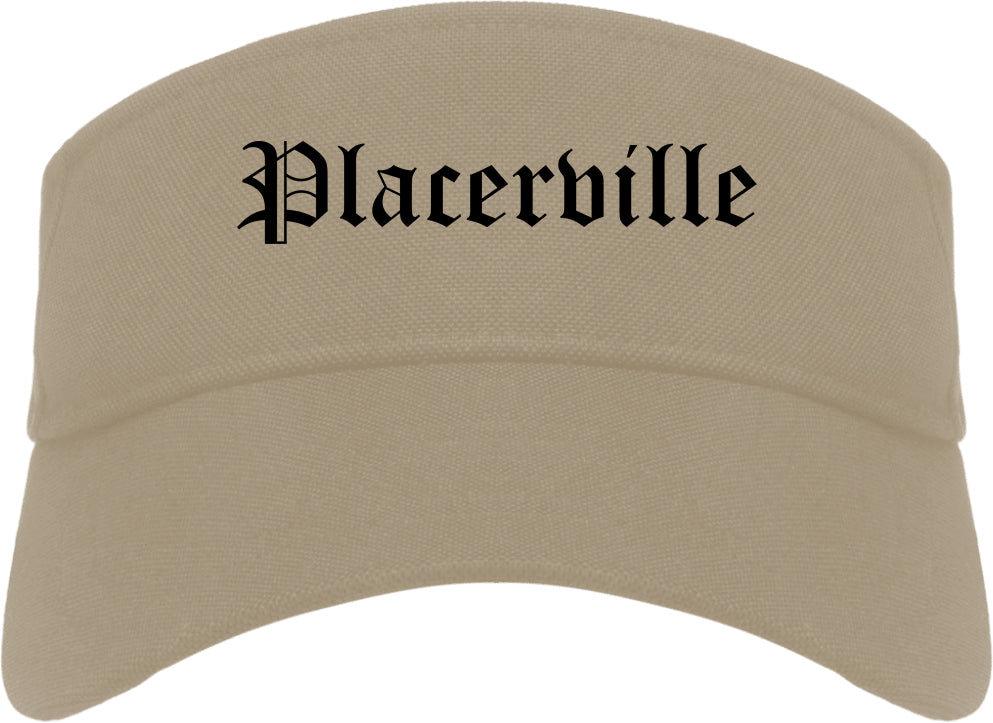 Placerville California CA Old English Mens Visor Cap Hat Khaki