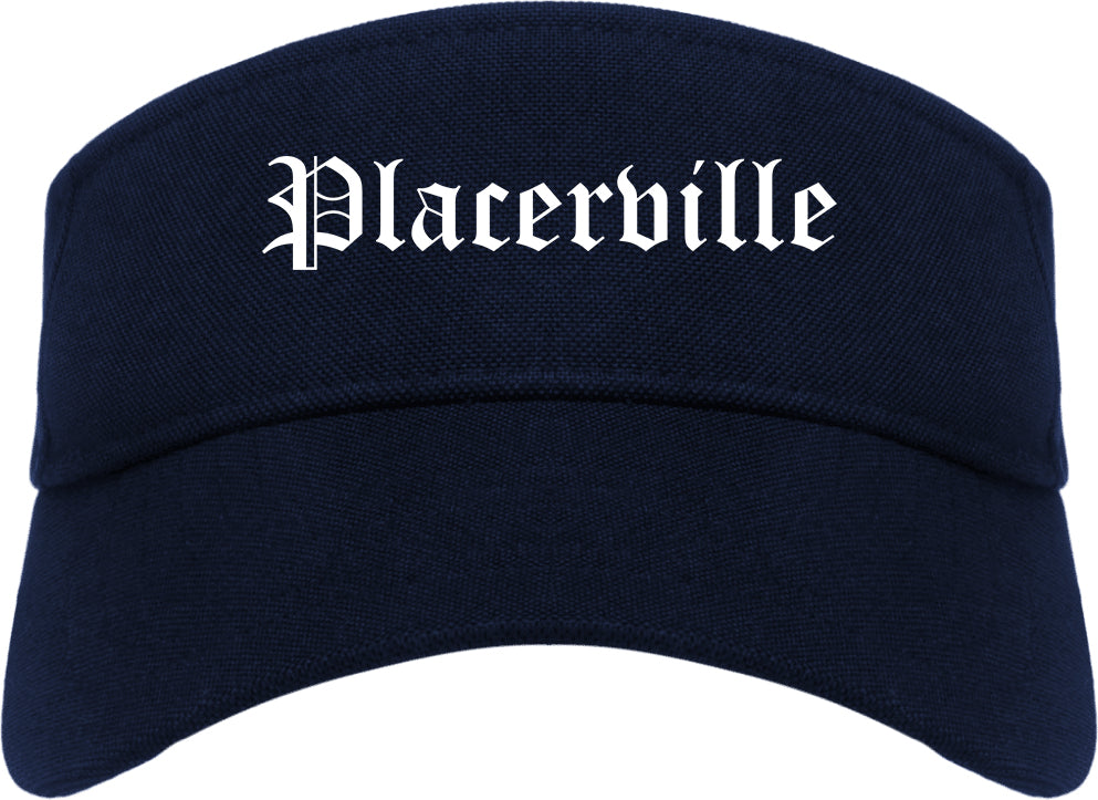 Placerville California CA Old English Mens Visor Cap Hat Navy Blue
