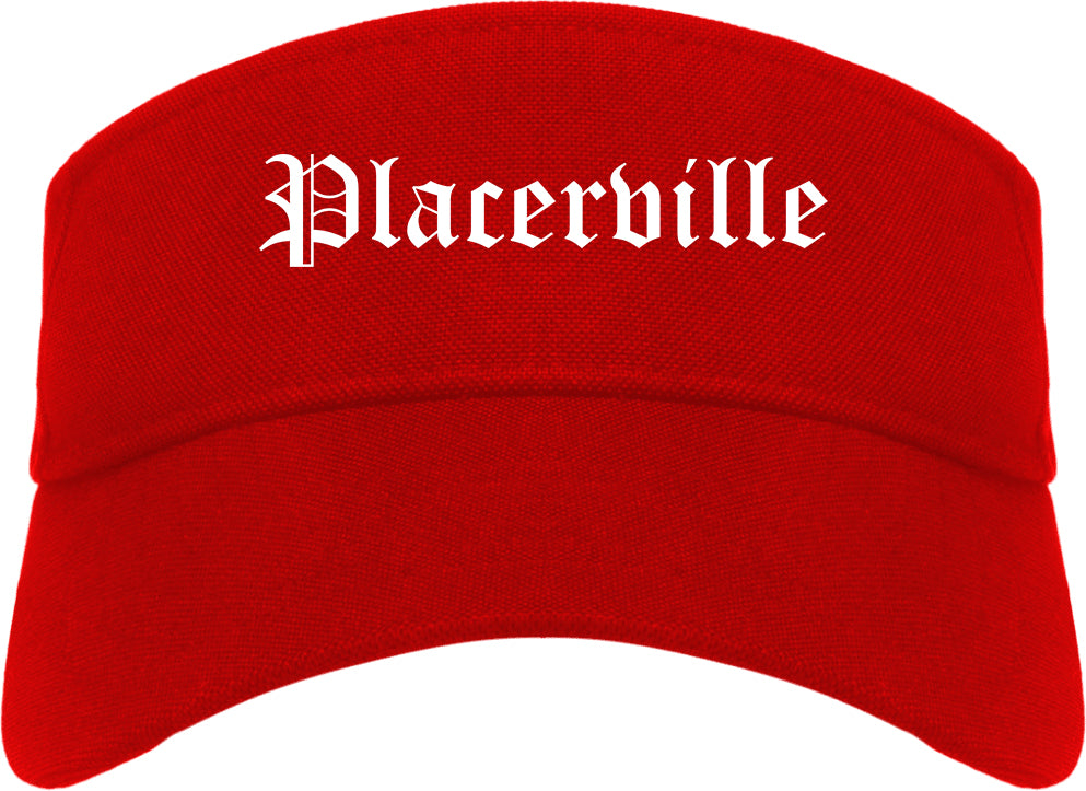 Placerville California CA Old English Mens Visor Cap Hat Red