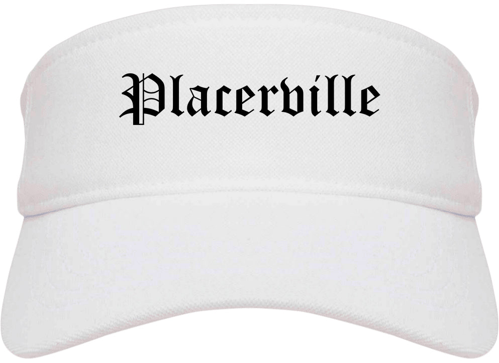 Placerville California CA Old English Mens Visor Cap Hat White