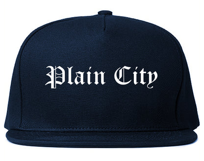 Plain City Utah UT Old English Mens Snapback Hat Navy Blue