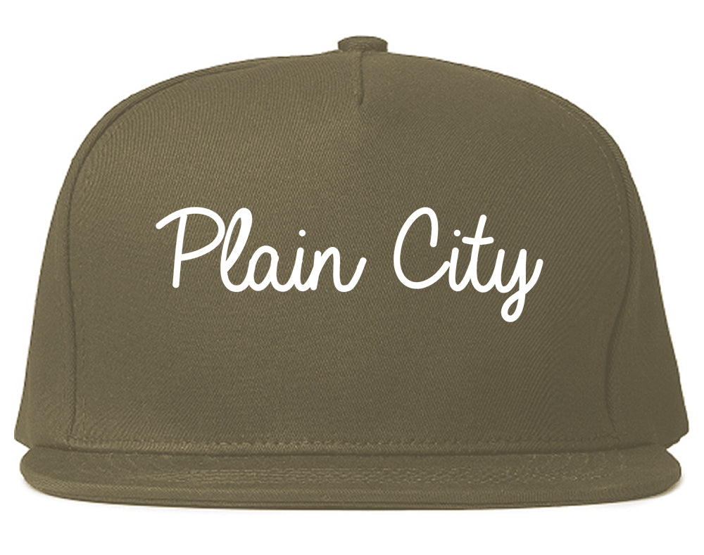 Plain City Utah UT Script Mens Snapback Hat Grey