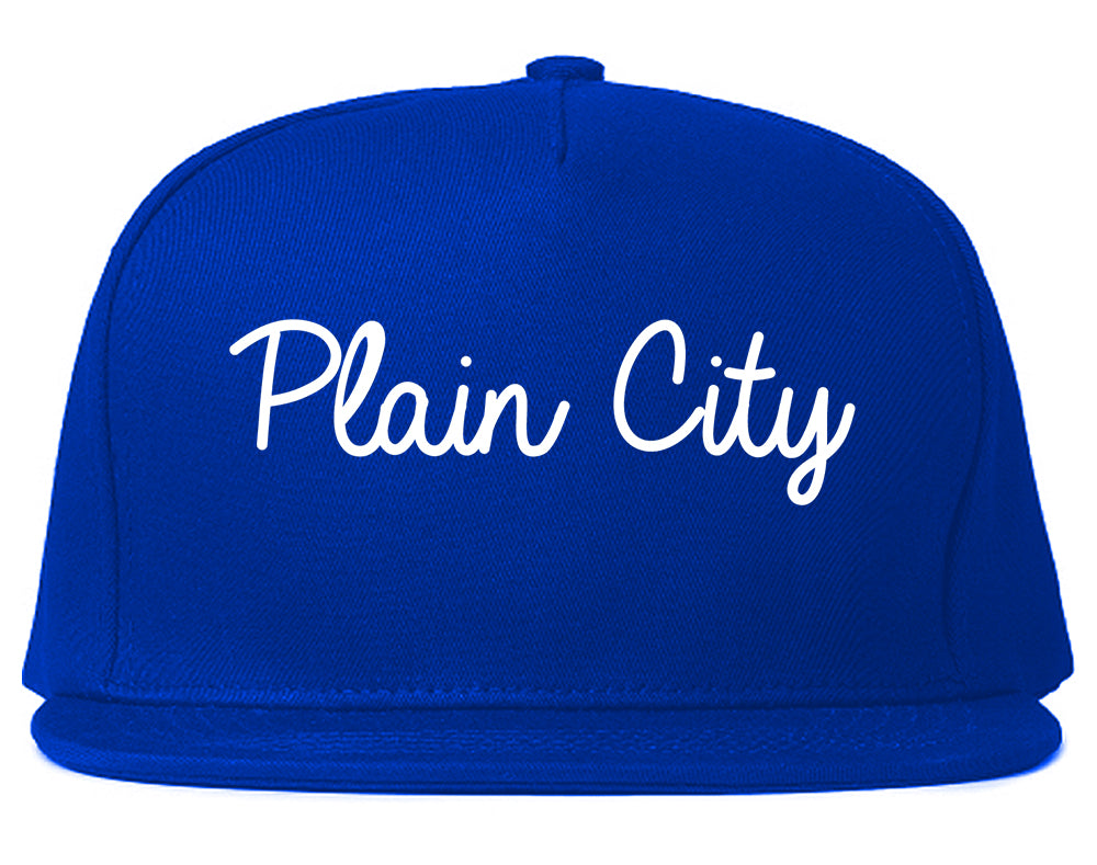 Plain City Utah UT Script Mens Snapback Hat Royal Blue