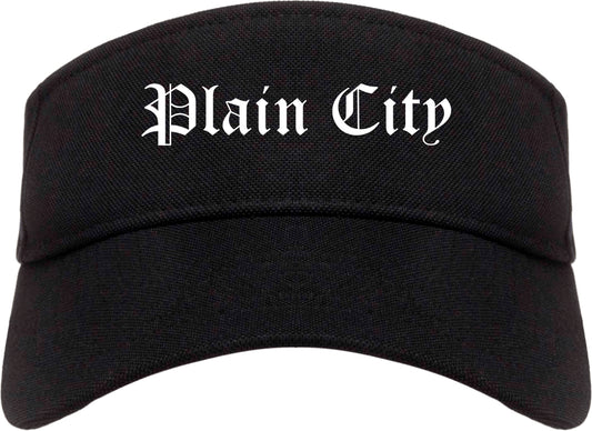 Plain City Utah UT Old English Mens Visor Cap Hat Black