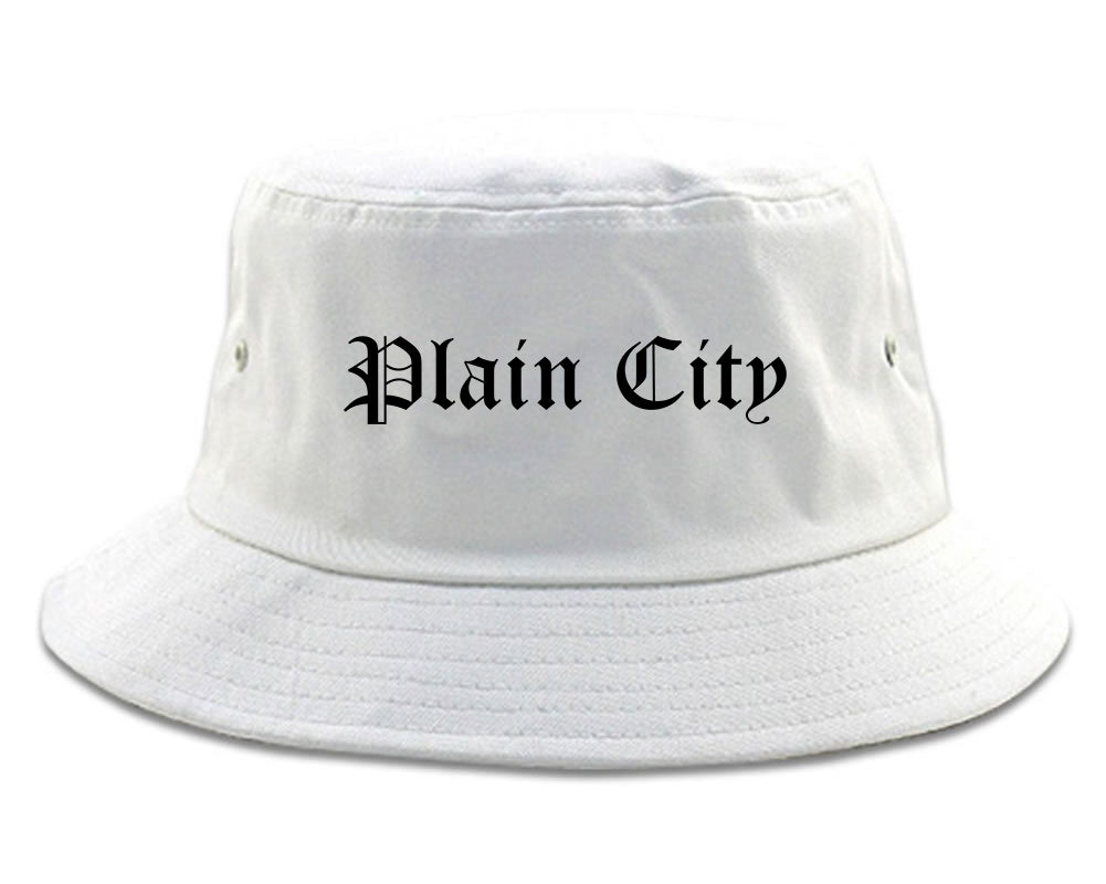 Plain City Utah UT Old English Mens Bucket Hat White