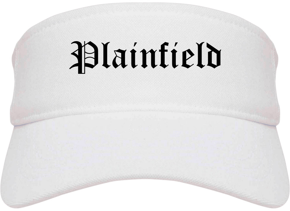 Plainfield Illinois IL Old English Mens Visor Cap Hat White