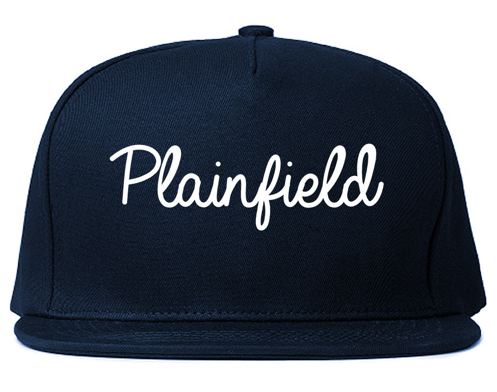 Plainfield Indiana IN Script Mens Snapback Hat Navy Blue