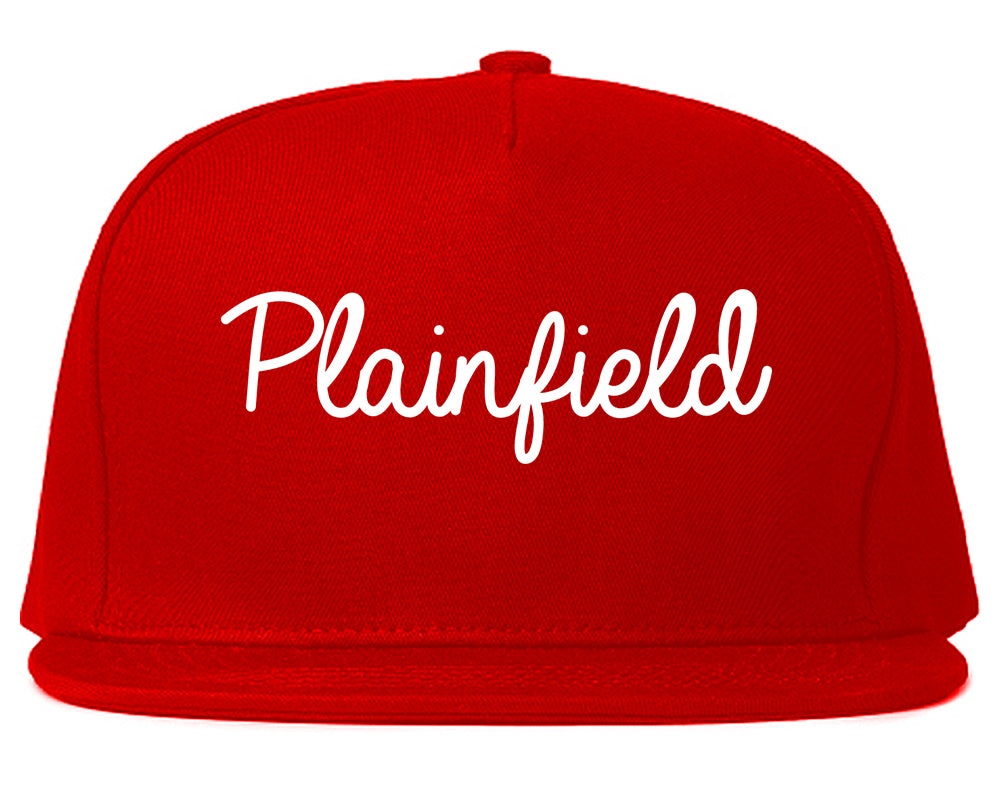 Plainfield Indiana IN Script Mens Snapback Hat Red