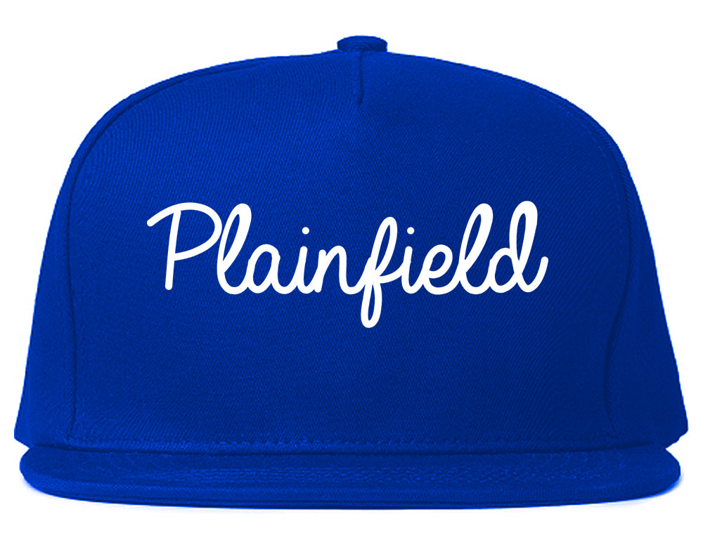 Plainfield Indiana IN Script Mens Snapback Hat Royal Blue