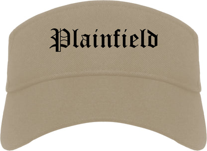 Plainfield New Jersey NJ Old English Mens Visor Cap Hat Khaki