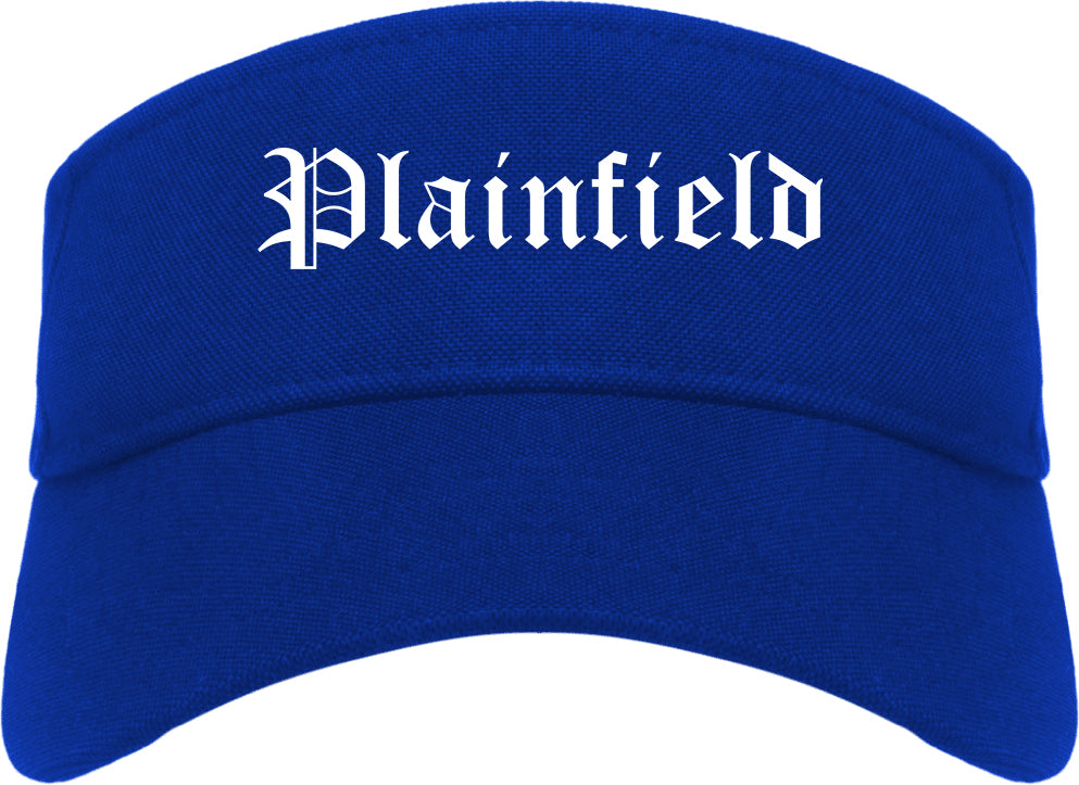 Plainfield New Jersey NJ Old English Mens Visor Cap Hat Royal Blue