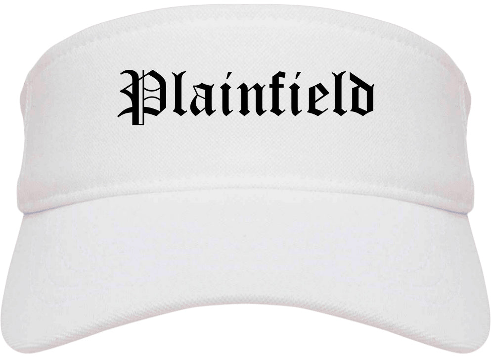 Plainfield New Jersey NJ Old English Mens Visor Cap Hat White