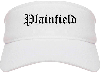 Plainfield New Jersey NJ Old English Mens Visor Cap Hat White
