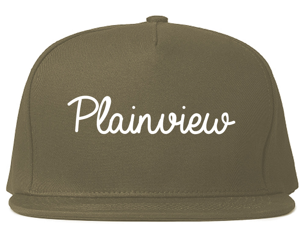 Plainview Texas TX Script Mens Snapback Hat Grey