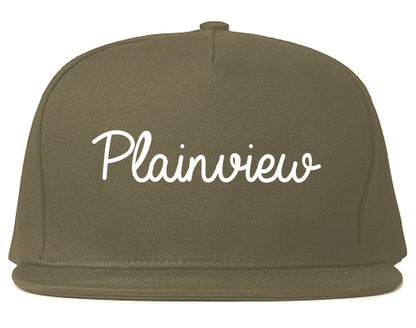 Plainview Texas TX Script Mens Snapback Hat Grey