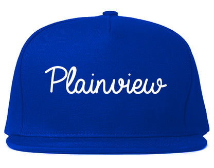 Plainview Texas TX Script Mens Snapback Hat Royal Blue