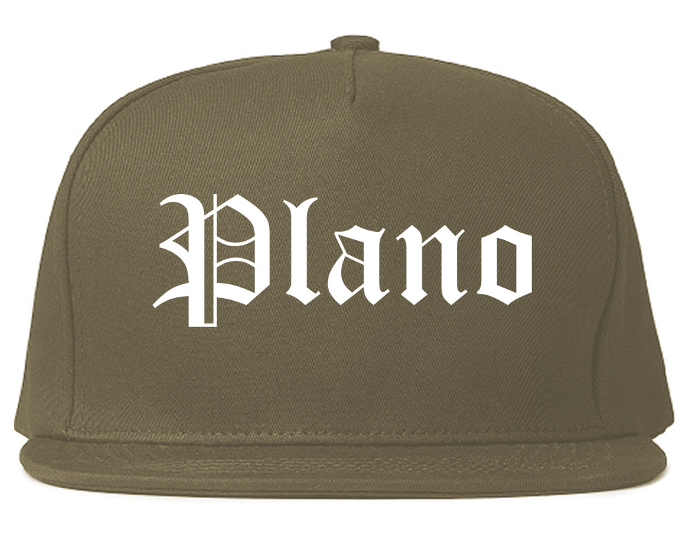 Plano Illinois IL Old English Mens Snapback Hat Grey