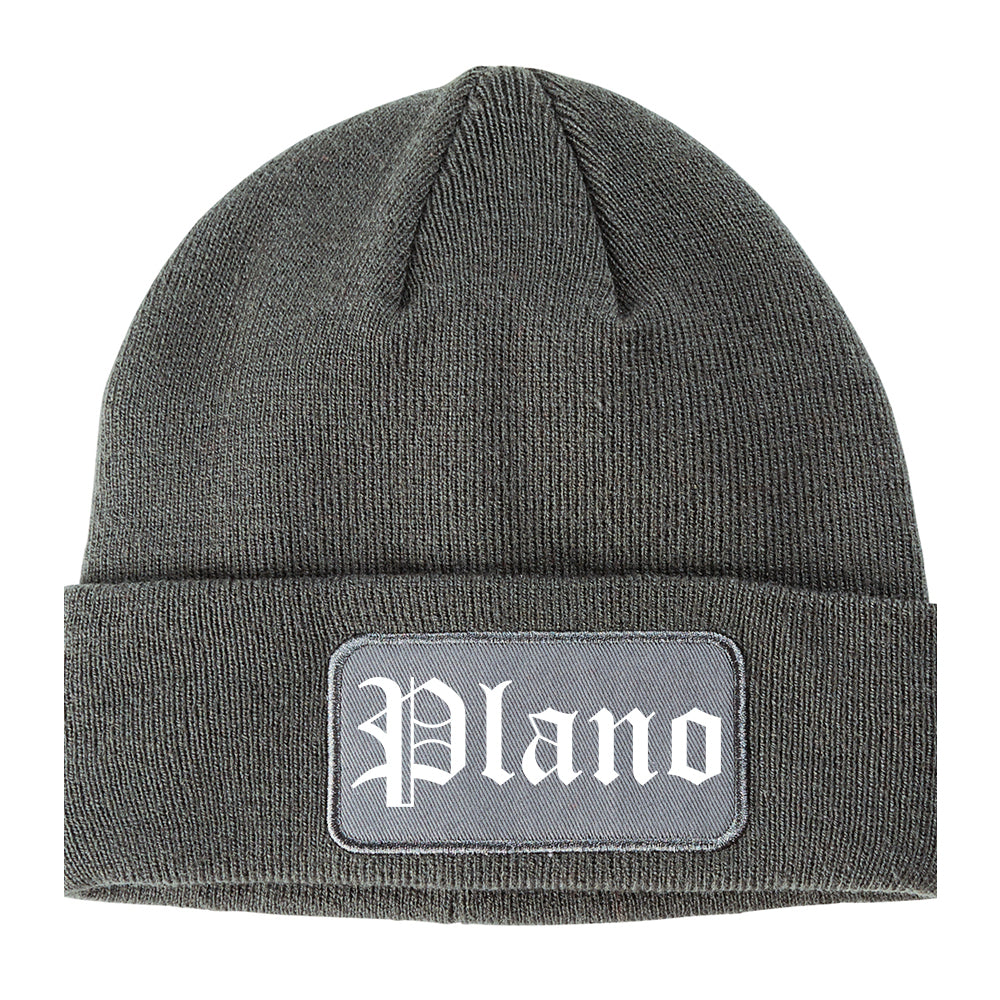 Plano Illinois IL Old English Mens Knit Beanie Hat Cap Grey