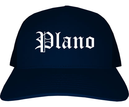 Plano Illinois IL Old English Mens Trucker Hat Cap Navy Blue