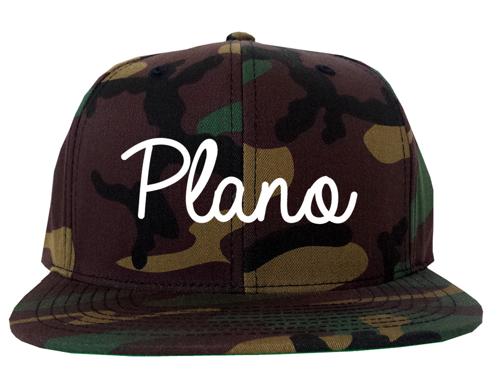 Plano Illinois IL Script Mens Snapback Hat Army Camo