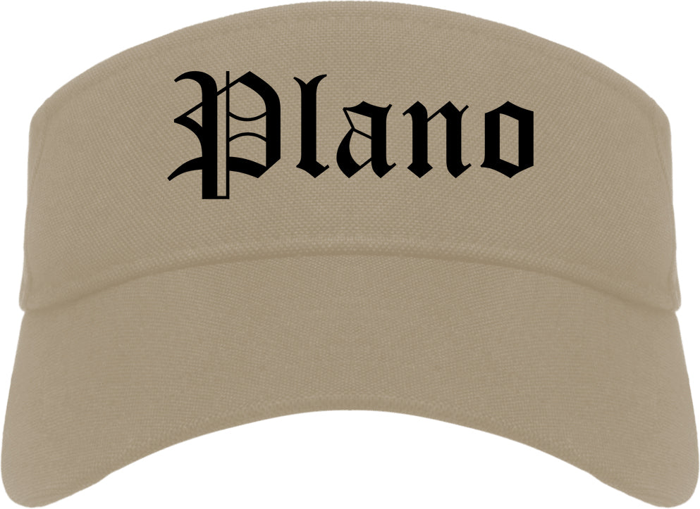 Plano Illinois IL Old English Mens Visor Cap Hat Khaki
