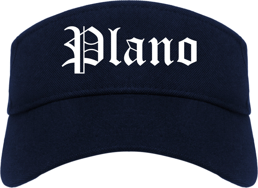 Plano Illinois IL Old English Mens Visor Cap Hat Navy Blue