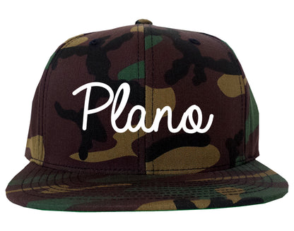 Plano Texas TX Script Mens Snapback Hat Army Camo