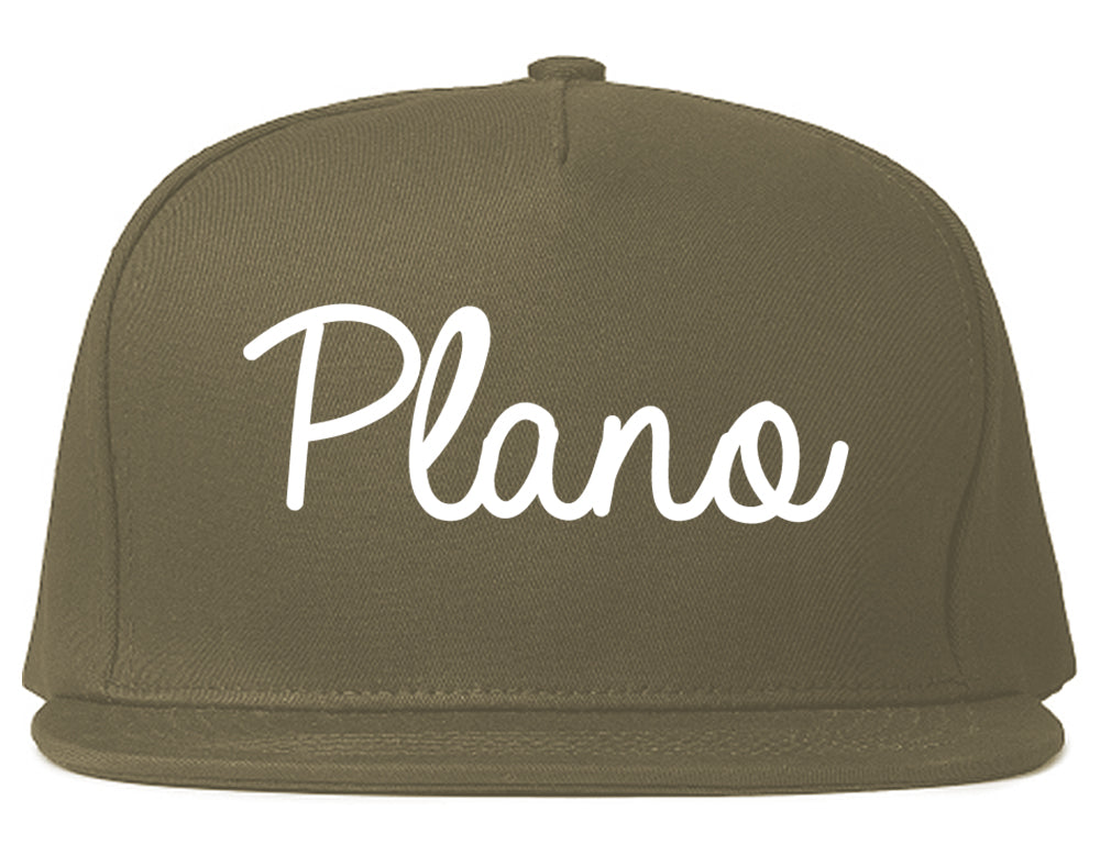 Plano Texas TX Script Mens Snapback Hat Grey