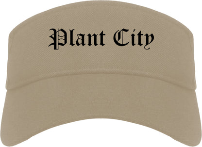 Plant City Florida FL Old English Mens Visor Cap Hat Khaki
