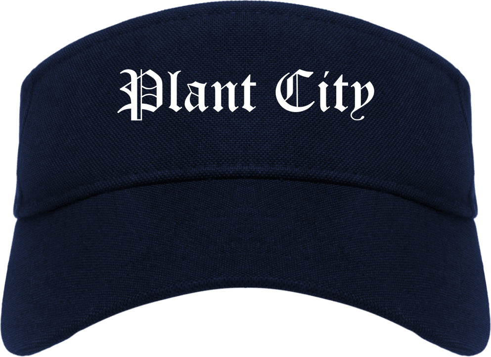 Plant City Florida FL Old English Mens Visor Cap Hat Navy Blue